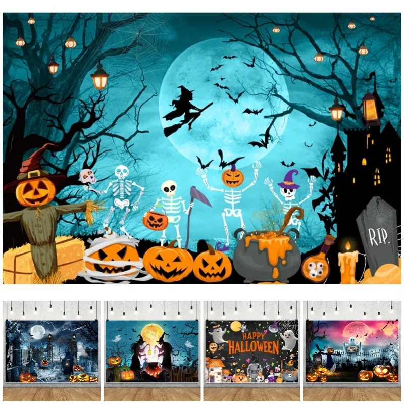 Halloween Photography Backdrop Wizard Pumpkin Party Photo Backgrounds Black Night Moon Bat Tomb Skeleton Decorations Background
Halloween Photography Backdrop Wizard Pumpkin Party Photo Backgrounds Black Night Moon Bat Tomb Skeleton Decorations Background