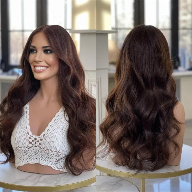 150% Density Wig 13x4 Ombre Chocolate Brown Highlights Synthetic Lace Front Wig Long Body Wave Wig Natural Preplucked Hairline
150% Density Wig 13x4 Ombre Chocolate Brown Highlights Synthetic Lace Front Wig Long Body Wave Wig Natural Preplucked Hairline