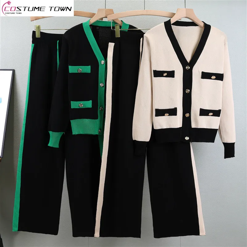 Temperament Knitted Set Women's Autumn Fashion V-neck Slimming Cardigan Sweater Wide Leg Pants Two Piece Set
Temperament Knitted Set Women's Autumn Fashion V-neck Slimming Cardigan Sweater Wide Leg Pants Two Piece Set