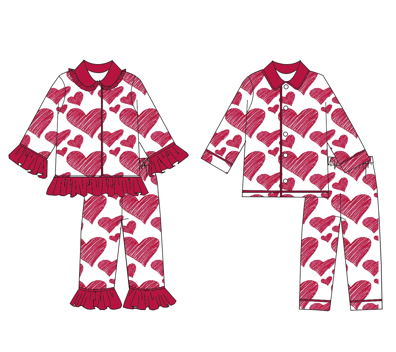 Wholesale Heart Printed Children's Clothing Long Sleeve Long Pants Valentine's Day Pajama Set
Wholesale Heart Printed Children's Clothing Long Sleeve Long Pants Valentine's Day Pajama Set