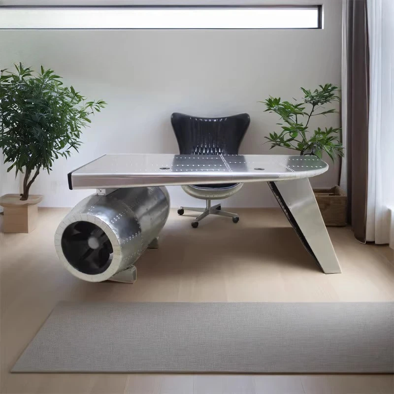 Aluminum leather creative aircraft table and chair combination computer office leader desk industrial style retro writing desk
Aluminum leather creative aircraft table and chair combination computer office leader desk industrial style retro writing desk
