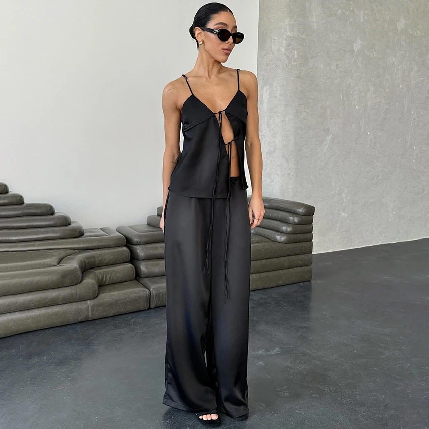 Hiloc Sexy Hollow Out Black Satin Pajamas Summer Silk 2 Piece Elegant High Waist Pants Sets Women 2025 Casual Sleepwear Female
Hiloc Sexy Hollow Out Black Satin Pajamas Summer Silk 2 Piece Elegant High Waist Pants Sets Women 2025 Casual Sleepwear Female