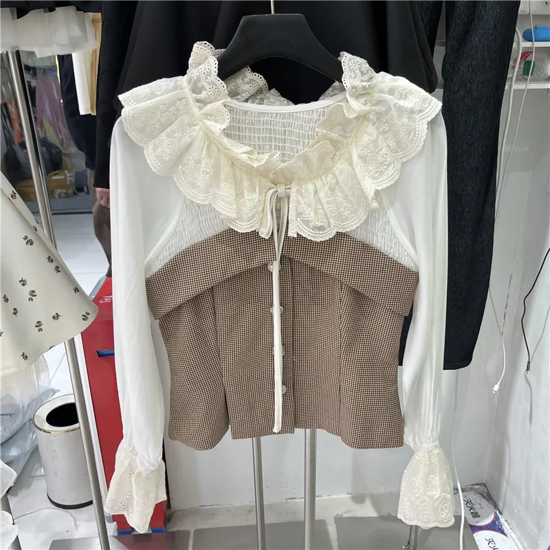 Summer New Women's Long Sleeve Shirt Ruffle Collar Patchwork Plaid Bell Sleeve Pleated Top Fashionable Slim Fit Polyester Blend
Summer New Women's Long Sleeve Shirt Ruffle Collar Patchwork Plaid Bell Sleeve Pleated Top Fashionable Slim Fit Polyester Blend