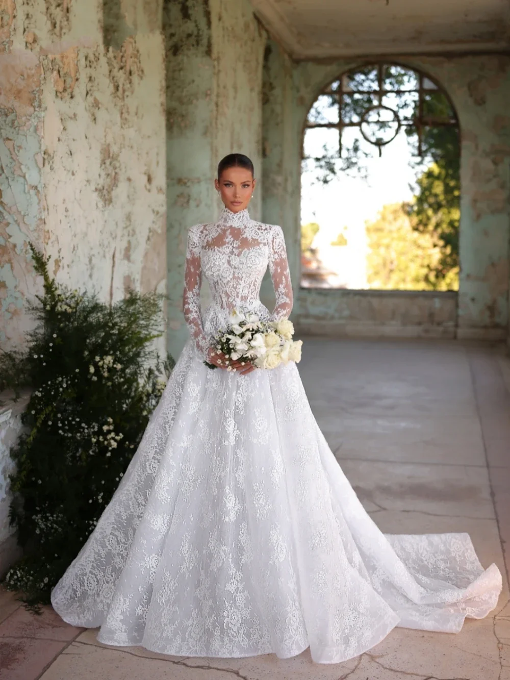 On Zhu Customized Elegant High Collar A-line Lace Wedding Dresses Long Sleeve Bridal Gown White For Bridevestidos de novia
On Zhu Customized Elegant High Collar A-line Lace Wedding Dresses Long Sleeve Bridal Gown White For Bridevestidos de novia