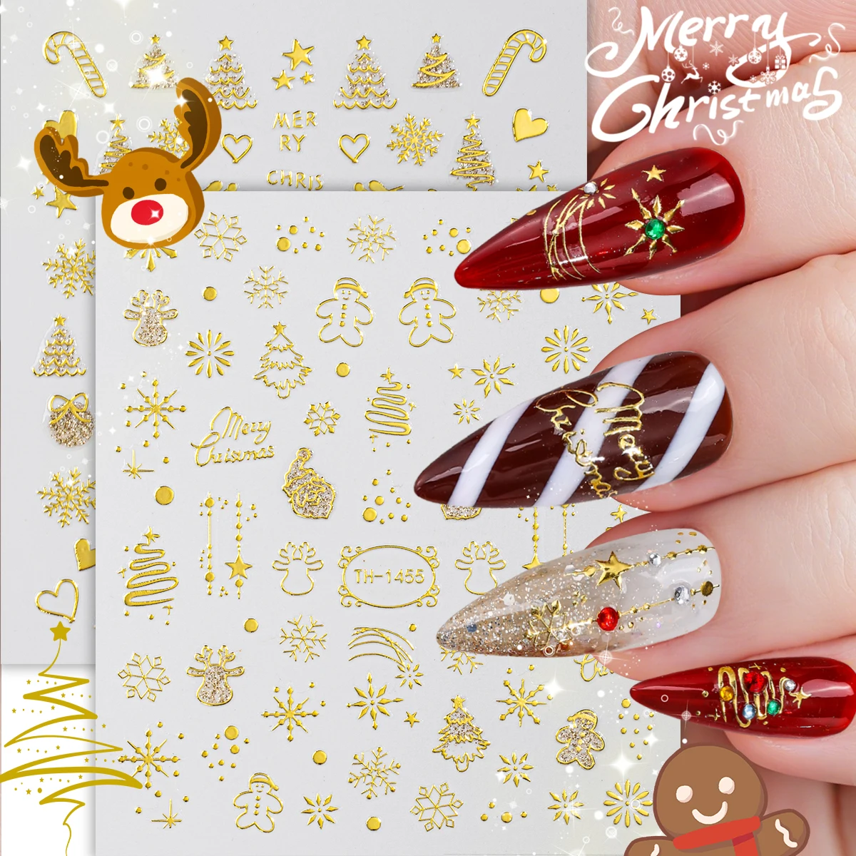 2pcs Christmas Nail Art Sticker 3D Gold Snowflakes Snowman Stars Cane Candy Self-Adhesive Nail Decal for DIY Manicure Decoration
2pcs Christmas Nail Art Sticker 3D Gold Snowflakes Snowman Stars Cane Candy Self-Adhesive Nail Decal for DIY Manicure Decoration