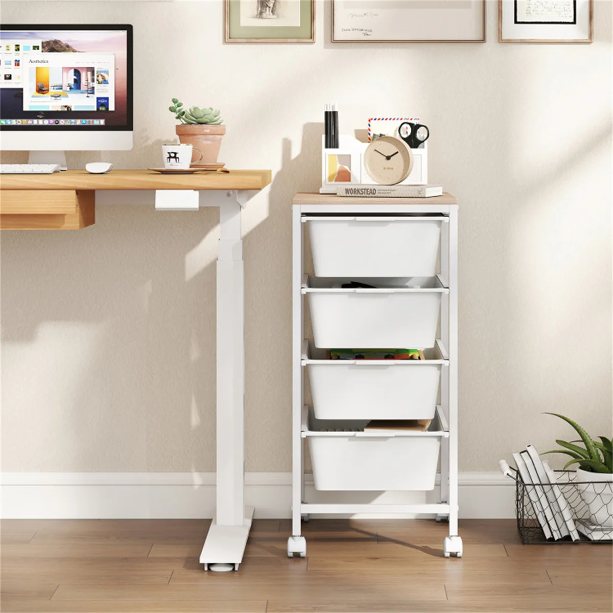 4-Drawer Rolling Storage Cart, Mobile Utility Organizer with MDF Wooden Top (Natural)
4-Drawer Rolling Storage Cart, Mobile Utility Organizer with MDF Wooden Top (Natural)