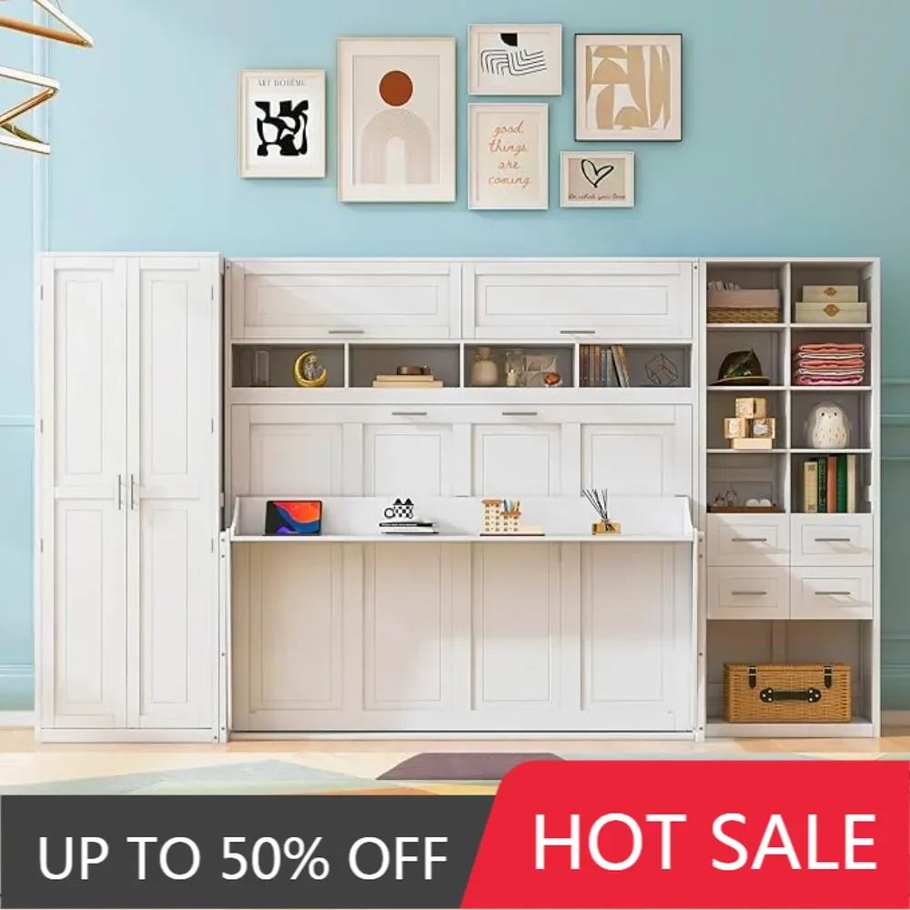 Full Size Murphy Bed with Storage Shelves & Drawers Wardrobe for Bedroom,Wooden Wall Bedframe w/Cabinet Design,Guest Room,White
Full Size Murphy Bed with Storage Shelves & Drawers Wardrobe for Bedroom,Wooden Wall Bedframe w/Cabinet Design,Guest Room,White