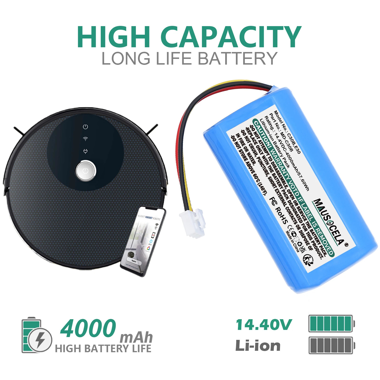 Аккумулятор 4000 мАч для Liectroux: MD-C30B, REB-R650S, E30, C30B 2D, Abir R20 X5 X6X7, NEO 830P, RV-R630S R640S R650S, VT-5555, KT-545
Аккумулятор 4000 мАч для Liectroux: MD-C30B, REB-R650S, E30, C30B 2D, Abir R20 X5 X6X7, NEO 830P, RV-R630S R640S R650S, VT-5555, KT-545