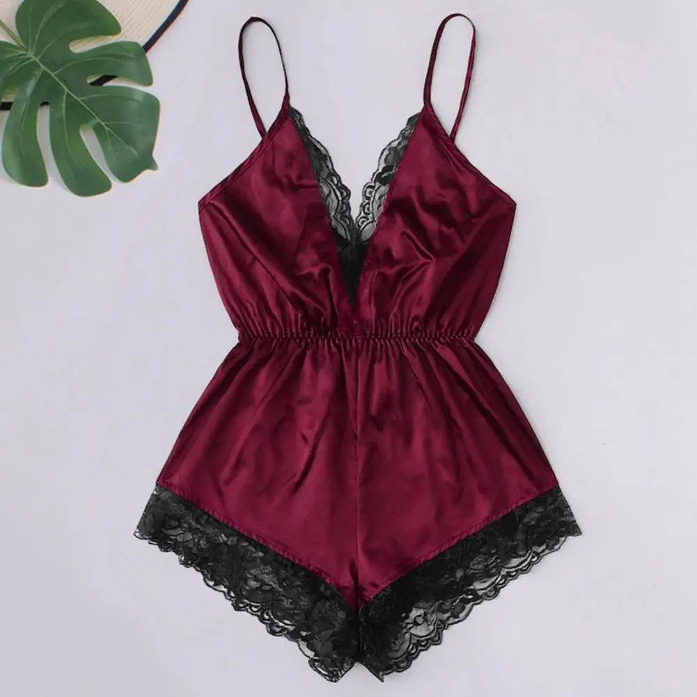 Sexy Lace Bodysuit Lace Stitching Women Sexy Pajamas Elegant Lace Stitching Bodysuit Sleepwear for Women V-neck Satin Romper
Sexy Lace Bodysuit Lace Stitching Women Sexy Pajamas Elegant Lace Stitching Bodysuit Sleepwear for Women V-neck Satin Romper