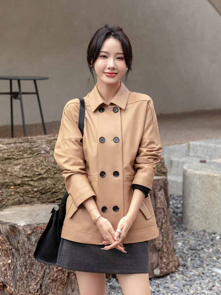 Casual Khaki Genuine Leather Windbreaker Jackets for Women Spring Autumn 2026 New High-end Simple Loose Soft Real Sheepskin Coat
Casual Khaki Genuine Leather Windbreaker Jackets for Women Spring Autumn 2026 New High-end Simple Loose Soft Real Sheepskin Coat
