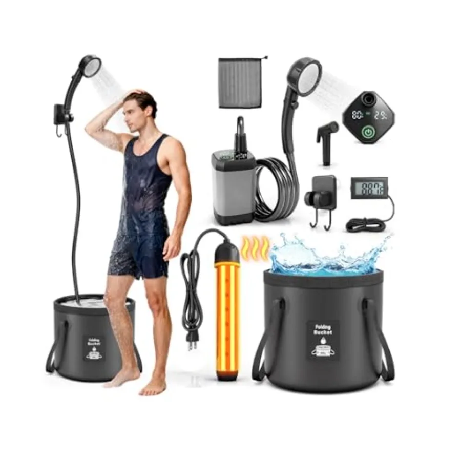 Portable Shower with Heater 6000mAh Rechargeable Camping Shower with LED Display, 3 Spray Modes, IPX7 Waterproof Shower Pump Fo
Portable Shower with Heater 6000mAh Rechargeable Camping Shower with LED Display, 3 Spray Modes, IPX7 Waterproof Shower Pump Fo