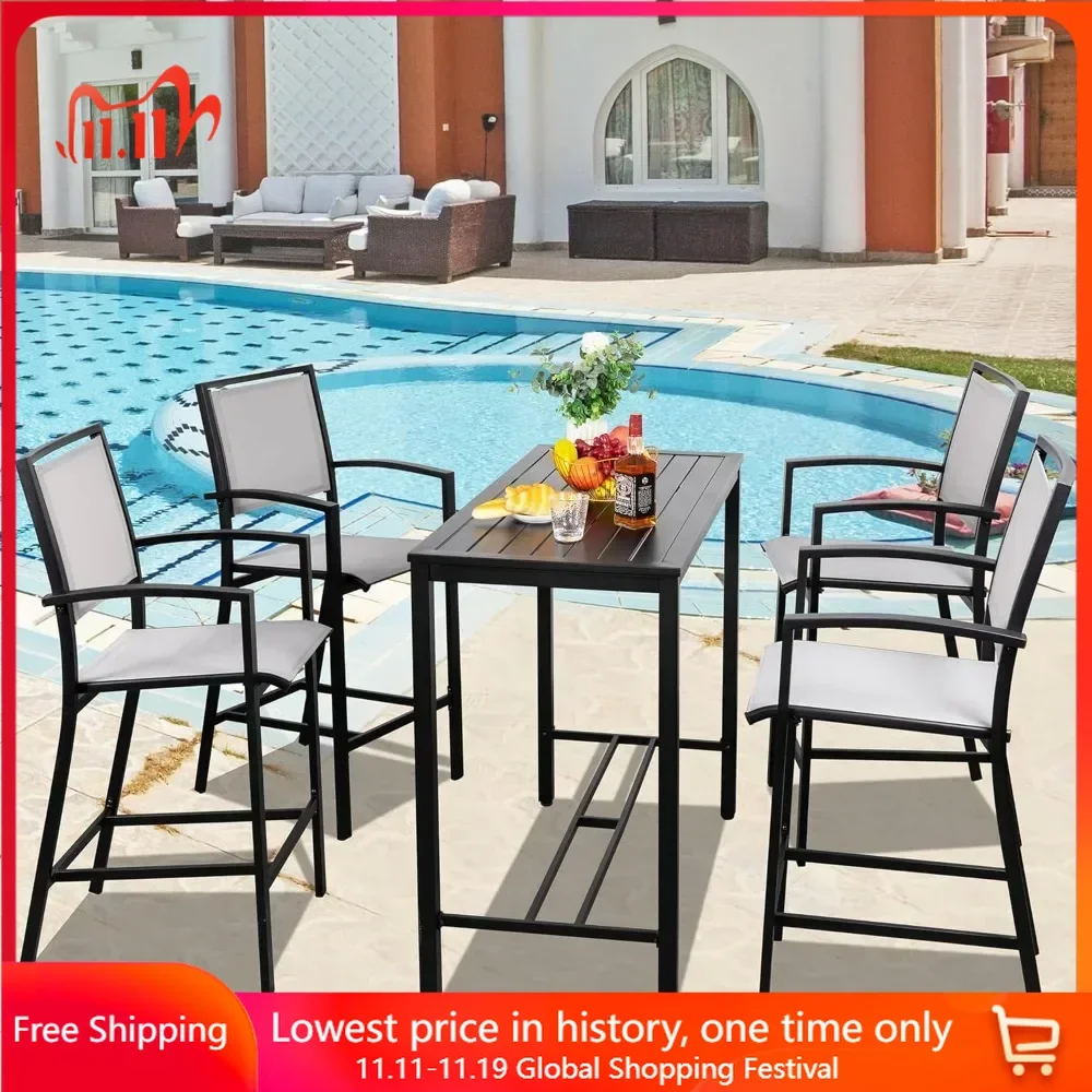 5 Piece Patio Bar Set, Metal Dining Table Set High Bar Stools Chair of 4 and High Bar Table, Outdoor Top Bistro Set
5 Piece Patio Bar Set, Metal Dining Table Set High Bar Stools Chair of 4 and High Bar Table, Outdoor Top Bistro Set