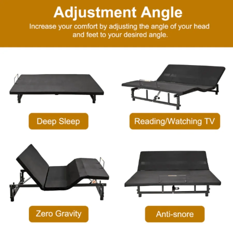 Adjustable Bed Base Frame Queen Bed Frame With And Foot Incline Wireless Remote 4 Ports USB UnderBed Nightlights Zero Gravity
Adjustable Bed Base Frame Queen Bed Frame With And Foot Incline Wireless Remote 4 Ports USB UnderBed Nightlights Zero Gravity
