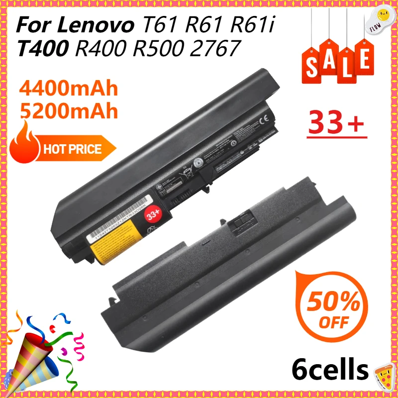 4400mAh/5200mAh Laptop Battery for Lenovo ThinkPad T61 R61 R61i T400 R400 R500 2767 Replacement Battery 33+ 6Cells Bateria 10.8V
4400mAh/5200mAh Laptop Battery for Lenovo ThinkPad T61 R61 R61i T400 R400 R500 2767 Replacement Battery 33+ 6Cells Bateria 10.8V