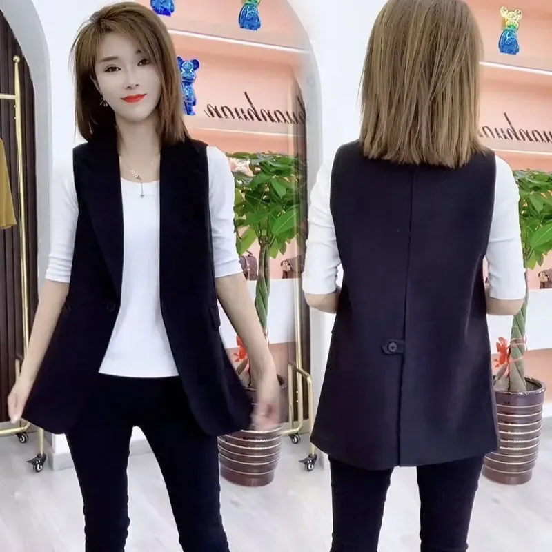 Elegant Spring Autumn Women Vintage Blazer Vest Female Back Split Sleeveless Suit Jacket Ladies Solid Outwear Waistcoat Tops
Elegant Spring Autumn Women Vintage Blazer Vest Female Back Split Sleeveless Suit Jacket Ladies Solid Outwear Waistcoat Tops