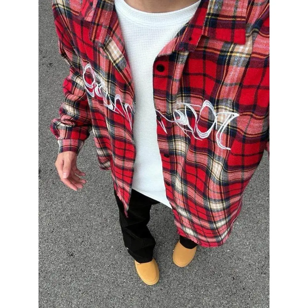 Cleanfit Red Plaid Long Sleeve Shirt Men's Casual Loose Outerwear Letter Print American Style Autumn Winter Fashion Streetwear
Cleanfit Red Plaid Long Sleeve Shirt Men's Casual Loose Outerwear Letter Print American Style Autumn Winter Fashion Streetwear
