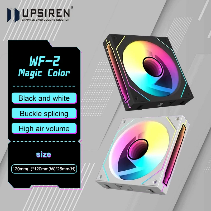 UPSIREN WF-2 Magic Color Wireless Stitching Computer heat dissipation fan,4pin PWM Large Air Volume/ 47.2CFM/800-1800RPM/30dBA
UPSIREN WF-2 Magic Color Wireless Stitching Computer heat dissipation fan,4pin PWM Large Air Volume/ 47.2CFM/800-1800RPM/30dBA
