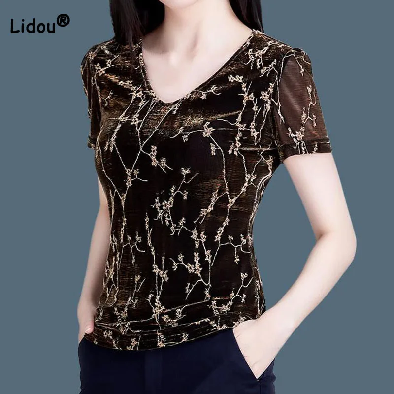 Slim Vintage Printed Short Sleeve T-shirt Female 2023 Fashion All-match Gauze Spliced Thin V-Neck Tops Summer Women's Clothing
Slim Vintage Printed Short Sleeve T-shirt Female 2023 Fashion All-match Gauze Spliced Thin V-Neck Tops Summer Women's Clothing
