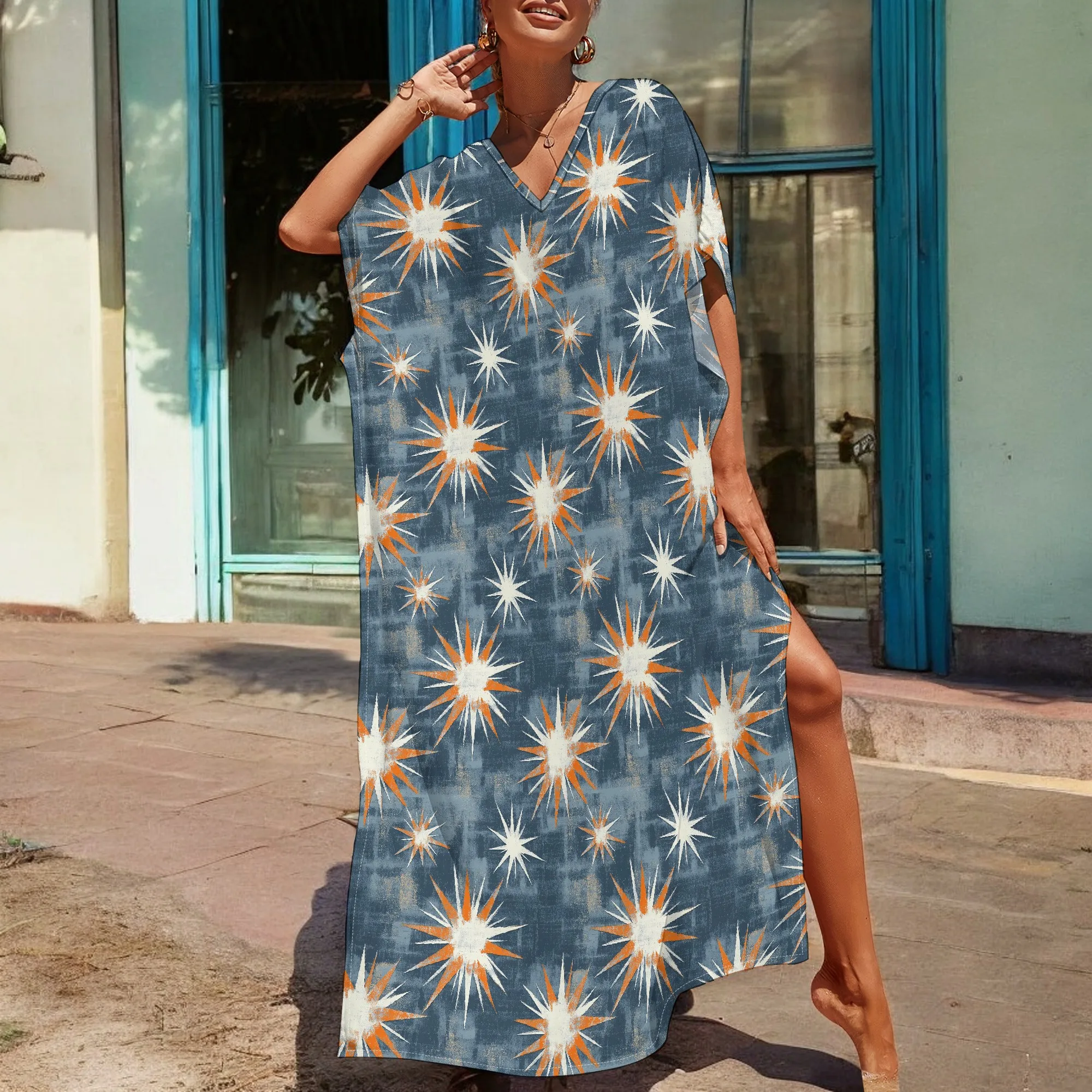 Starry Print Kaftan Dress S-3XL Women’s Loose Fit V-Neck Gown for Summer Party or Resort Wear
Starry Print Kaftan Dress S-3XL Women’s Loose Fit V-Neck Gown for Summer Party or Resort Wear
