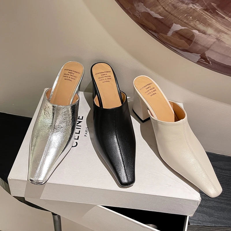 Fashion Women Elegant Mules Shoes Chunky High heels Genuine Leather Casual Slippers Office Sexy Sandals Office Dress Size 34-39
Fashion Women Elegant Mules Shoes Chunky High heels Genuine Leather Casual Slippers Office Sexy Sandals Office Dress Size 34-39