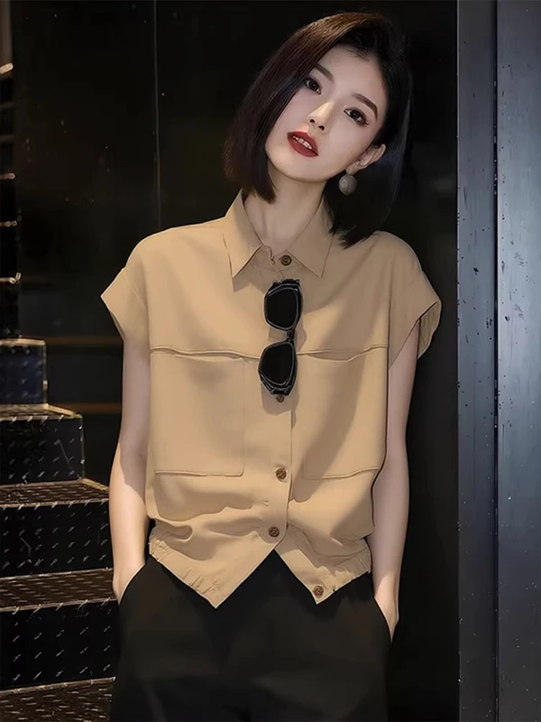 Collar Short Sleeve Shirt Women's Summer Slim Fit Shirt Feel Small Flying Sleeve Top Fashionable Casual Wear
Collar Short Sleeve Shirt Women's Summer Slim Fit Shirt Feel Small Flying Sleeve Top Fashionable Casual Wear