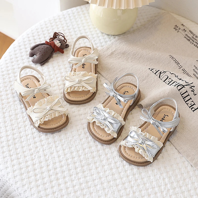 Spring Girl's Sandals Lace Bowknot Open Toe Sweet Kid's Flat Shoe Beige Silver Anti-slip Daily Cute Fashion Children Shoes 4-6Y
Spring Girl's Sandals Lace Bowknot Open Toe Sweet Kid's Flat Shoe Beige Silver Anti-slip Daily Cute Fashion Children Shoes 4-6Y