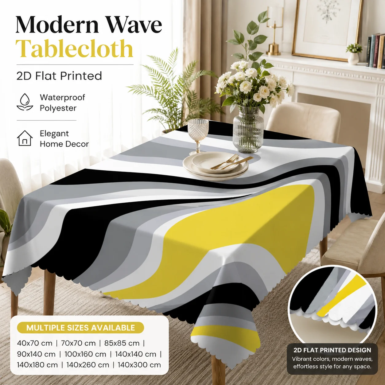 Modern Wave Waterproof Polyester Tablecloth 2D Flat Printed Yellow Grey Abstract Table Cover For Dining Room Kitchen Decor
Modern Wave Waterproof Polyester Tablecloth 2D Flat Printed Yellow Grey Abstract Table Cover For Dining Room Kitchen Decor