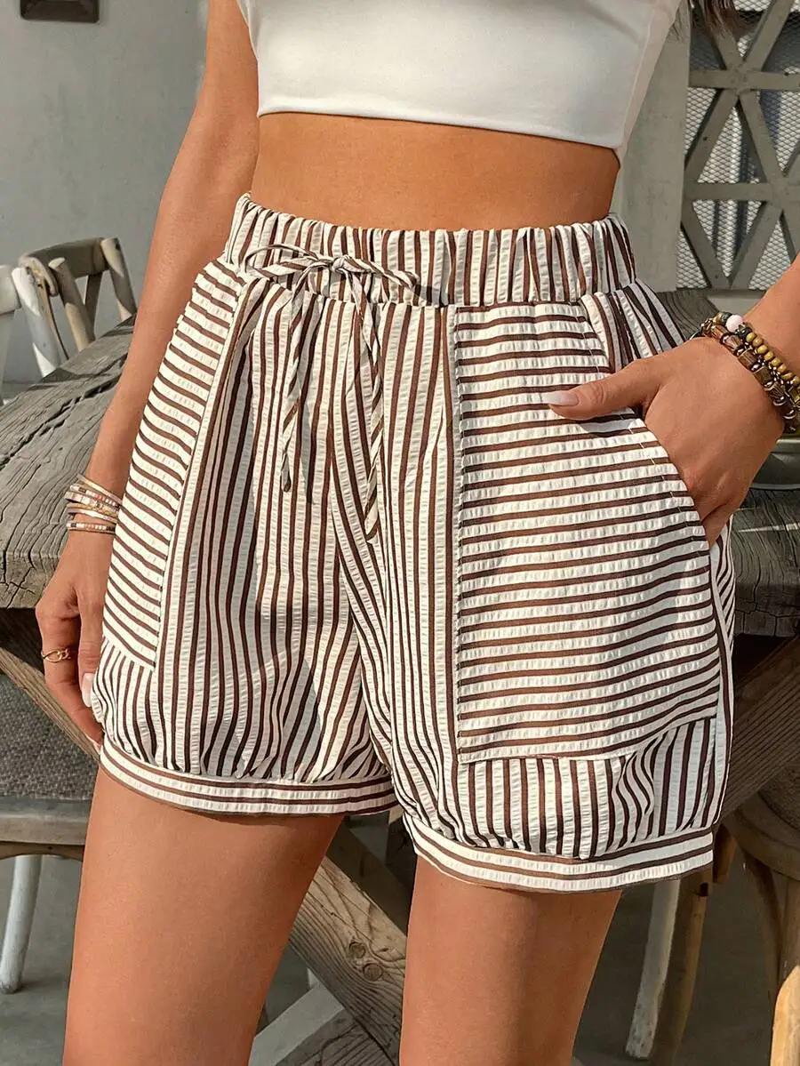 Women Summer Loose Casual Striped Drawstring Pocket Harem Shorts
Women Summer Loose Casual Striped Drawstring Pocket Harem Shorts