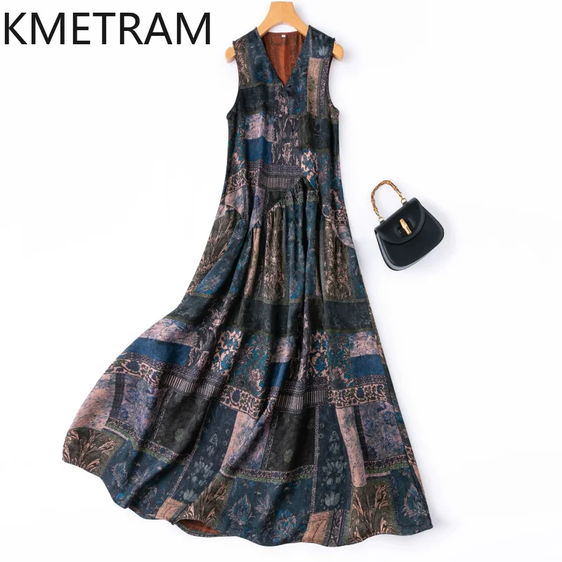 KMETRAM 100% Mulberry Silk Tank Dresses for Women Xiangyun Sha Long Dress Print Vacation Summer Dresses Woman Clothes 2026 원피스
KMETRAM 100% Mulberry Silk Tank Dresses for Women Xiangyun Sha Long Dress Print Vacation Summer Dresses Woman Clothes 2026 원피스