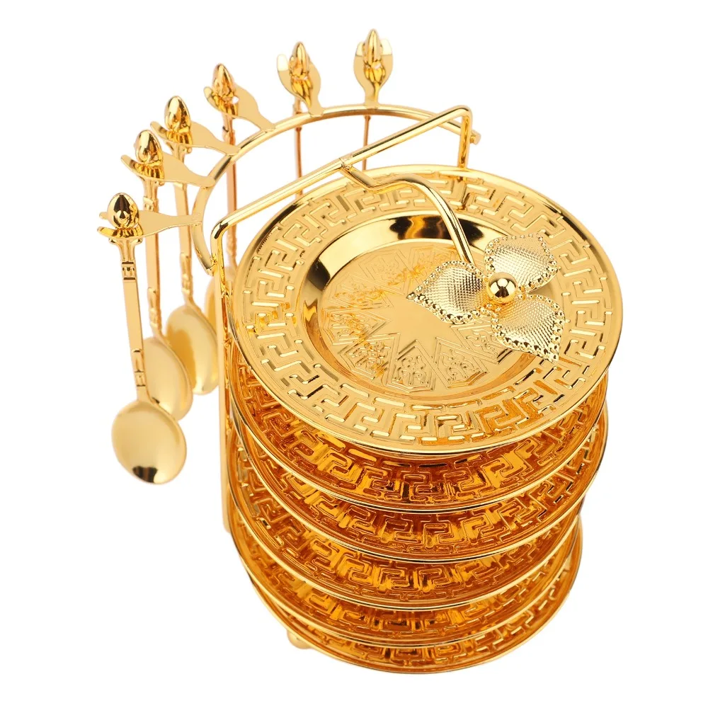 13PCS European Plate Spoon Set With Storage Rack Gold Metal Utensil Kit Alloy Glossy Exterior Fruit Plate Set For Cakes
13PCS European Plate Spoon Set With Storage Rack Gold Metal Utensil Kit Alloy Glossy Exterior Fruit Plate Set For Cakes