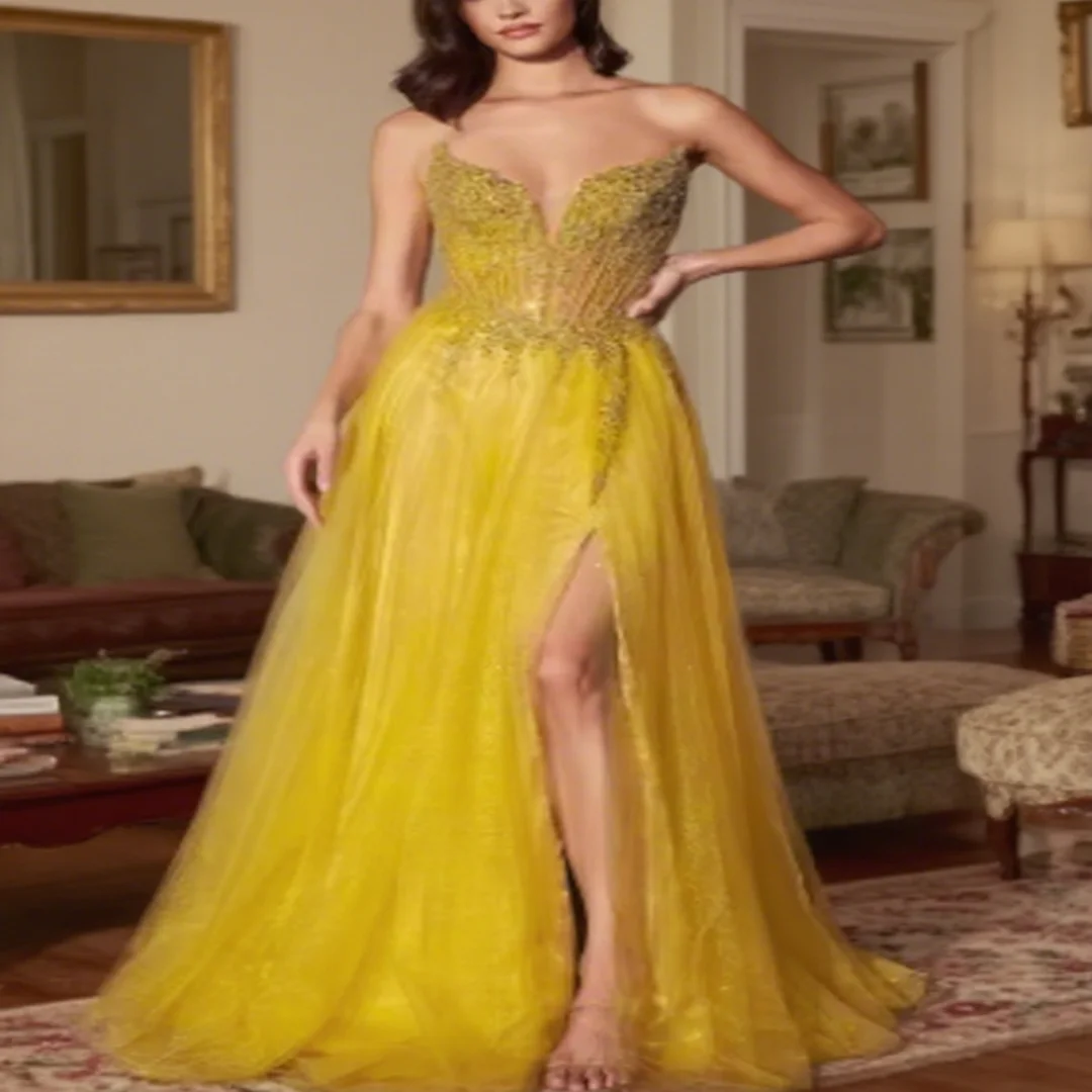 Customized strapless sparkling sequin low-neck side slit A-line dress Formal Evening Dresses Birthday Party Prom Gowns
Customized strapless sparkling sequin low-neck side slit A-line dress Formal Evening Dresses Birthday Party Prom Gowns