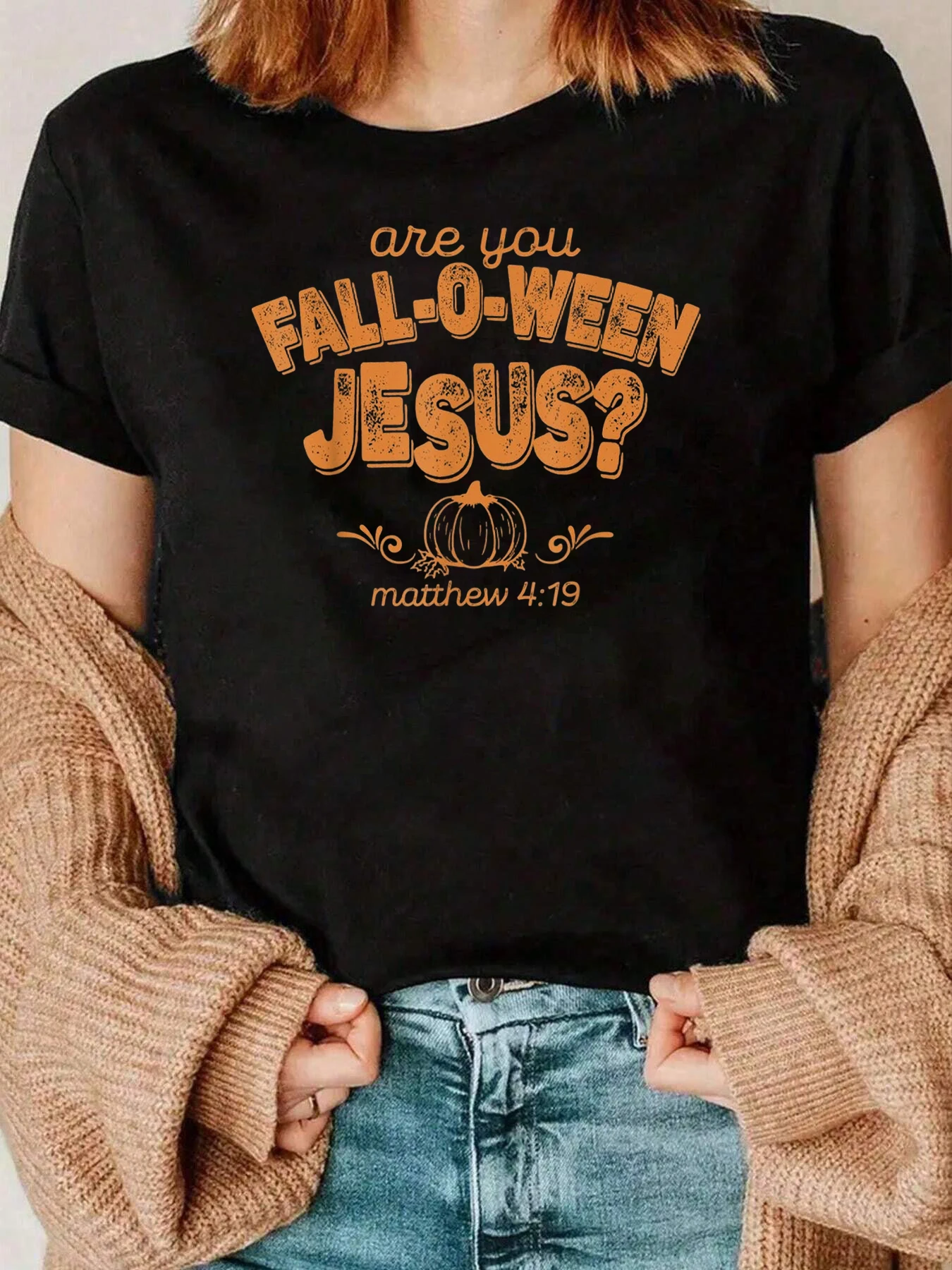 Fall O Ween Jesus Pumpkin Print T Shirt Halloween Casual Wear Women 220g
Fall O Ween Jesus Pumpkin Print T Shirt Halloween Casual Wear Women 220g