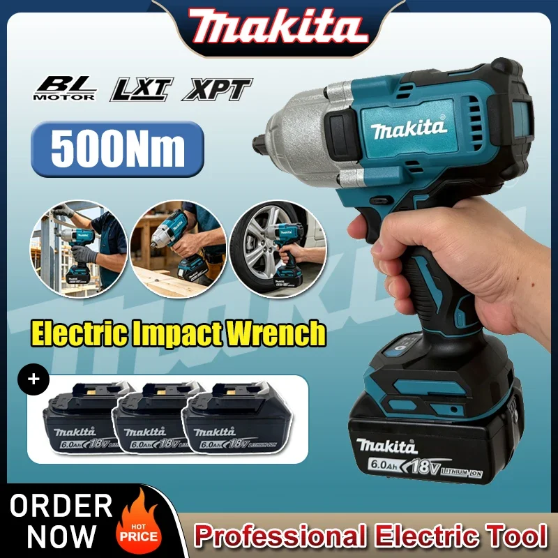 Makita Brushless Cordless Impact Wrench 500Nm High Torque Square Drive Electric Impact Gun For Car Tire Repair Construction
Makita Brushless Cordless Impact Wrench 500Nm High Torque Square Drive Electric Impact Gun For Car Tire Repair Construction