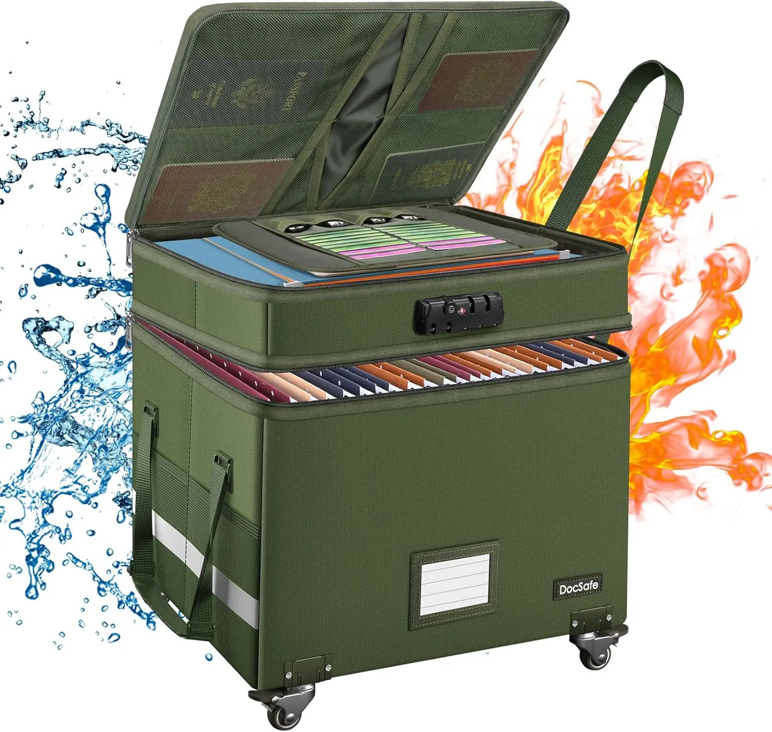 Fireproof File Box with Wheels, 2-Layer Rolling Storage Organizer with Lock for Home Office, Collapsible, Green
Fireproof File Box with Wheels, 2-Layer Rolling Storage Organizer with Lock for Home Office, Collapsible, Green