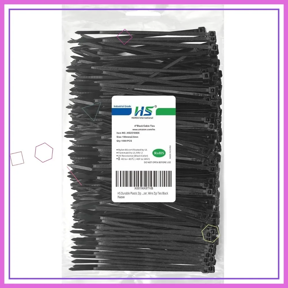 1000 Pack 4 Inch Zip Ties, UV Rated Black Nylon Cable Ties for Electronics Organizer, Thin 18 Lbs
1000 Pack 4 Inch Zip Ties, UV Rated Black Nylon Cable Ties for Electronics Organizer, Thin 18 Lbs