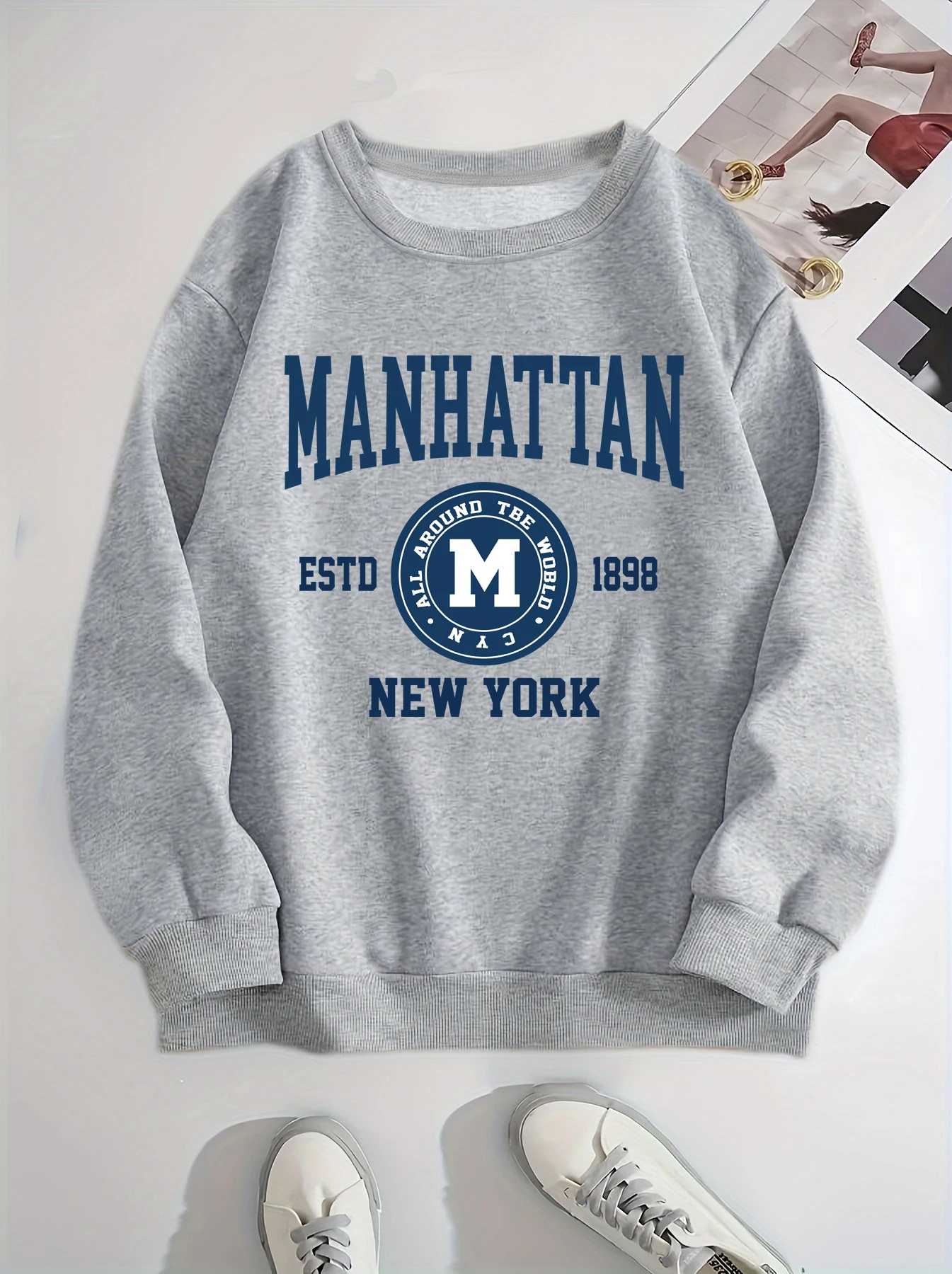 Letters print sweatshirt, crew neck casual sweatshirt for winter & fall, women's clothing
Letters print sweatshirt, crew neck casual sweatshirt for winter & fall, women's clothing