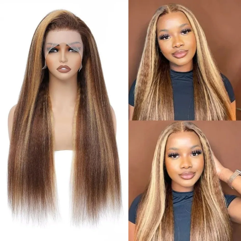 Highlight Ombre Kinky Straight 13x4 Lace Front Wigs Human Hair Pre Plucked Yaki Straight Human Hair P4/27 Honey Blonde Color250%
Highlight Ombre Kinky Straight 13x4 Lace Front Wigs Human Hair Pre Plucked Yaki Straight Human Hair P4/27 Honey Blonde Color250%