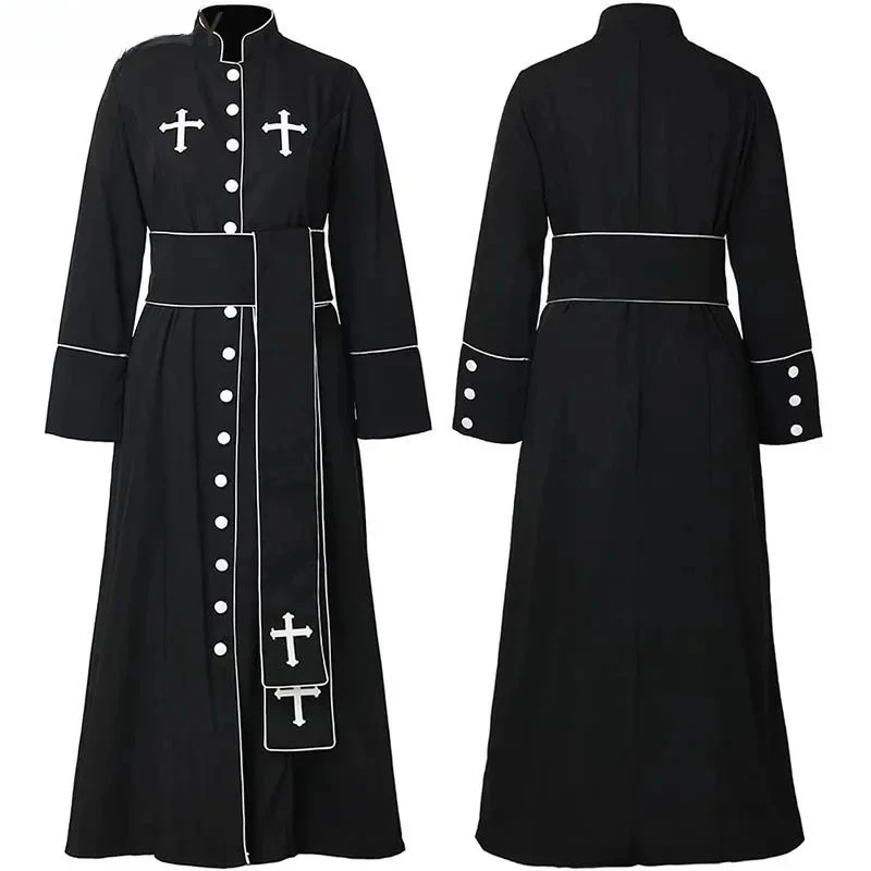 New Medieval Pure Priest Cosplay Cpstume Woman Pastor Church Black Robe Clergy Ladies Roman Cassock Belt Halloween Suit
New Medieval Pure Priest Cosplay Cpstume Woman Pastor Church Black Robe Clergy Ladies Roman Cassock Belt Halloween Suit