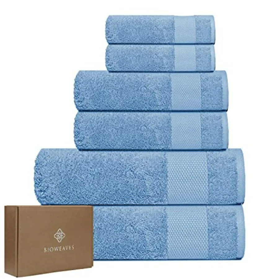 Bathroom use, organic cotton, cerulean blue, 700 GSM plush GOTS-certified 6-piece towel set with 2 bath towels, 2 hand towels,
Bathroom use, organic cotton, cerulean blue, 700 GSM plush GOTS-certified 6-piece towel set with 2 bath towels, 2 hand towels,