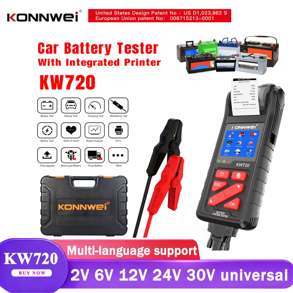 KONNWEI KW720 6V 12V 24V Battery Tester Analyzer Charging Cranking Test Tool for Car Motorcycle Truck with Integrated Printer
KONNWEI KW720 6V 12V 24V Battery Tester Analyzer Charging Cranking Test Tool for Car Motorcycle Truck with Integrated Printer