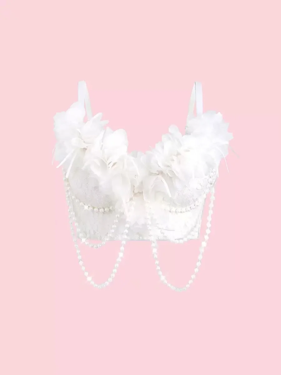 French women's three-dimensional vest camisole, fashionable and elegant floral rhinestone tube top with fixed cup fishbone bra
French women's three-dimensional vest camisole, fashionable and elegant floral rhinestone tube top with fixed cup fishbone bra