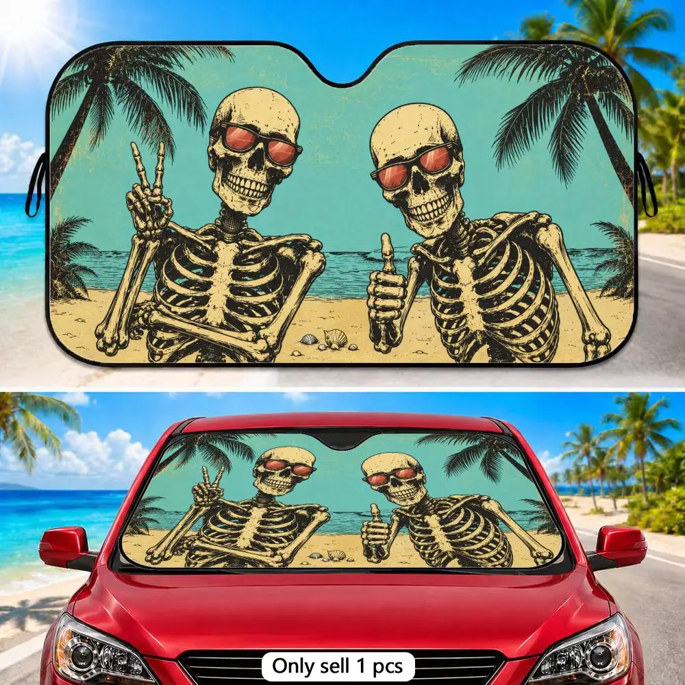 Tropical Beach Skull Sun Visor Aluminum Foil Windshield Sunshade with Reflective UV Protection Heat Insulation Foldable Fit
Tropical Beach Skull Sun Visor Aluminum Foil Windshield Sunshade with Reflective UV Protection Heat Insulation Foldable Fit