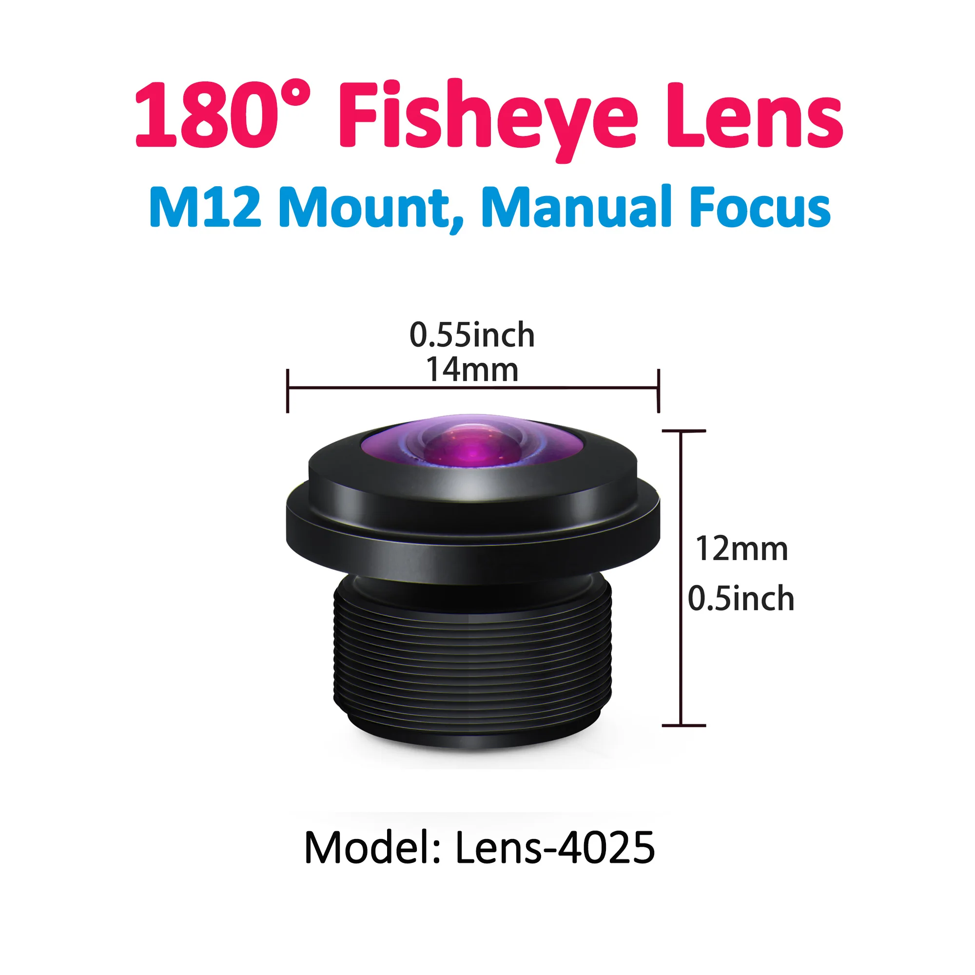 180 Degree Fisheye M12 Mount Lens for CCTV Camera
180 Degree Fisheye M12 Mount Lens for CCTV Camera