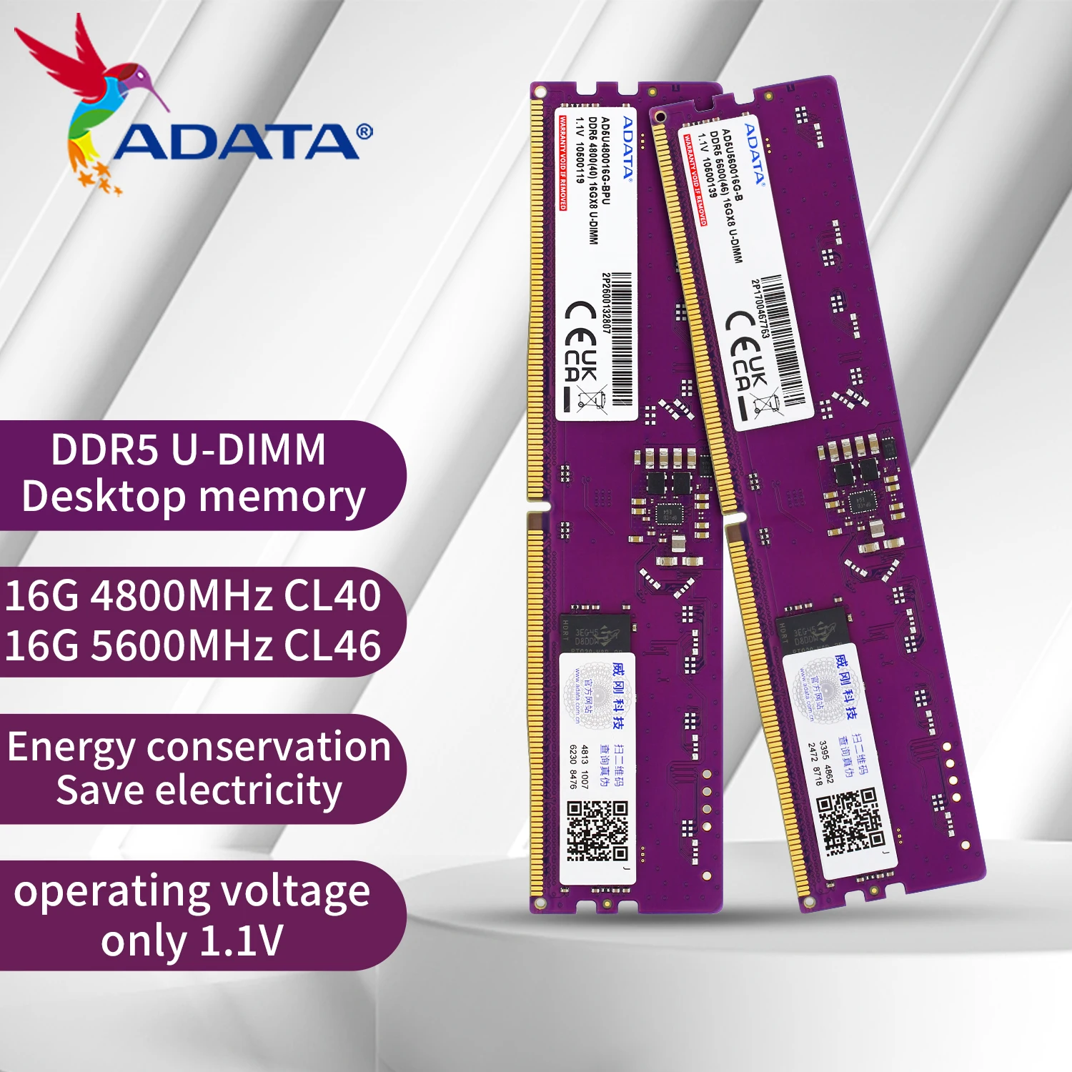 ADATA Million Purple Qianhong Series DDR5 1.1V Desktop Computer Memory 4800MHz CL40 5600MHz CL46 16G 32G On-die ECC Original ram
ADATA Million Purple Qianhong Series DDR5 1.1V Desktop Computer Memory 4800MHz CL40 5600MHz CL46 16G 32G On-die ECC Original ram