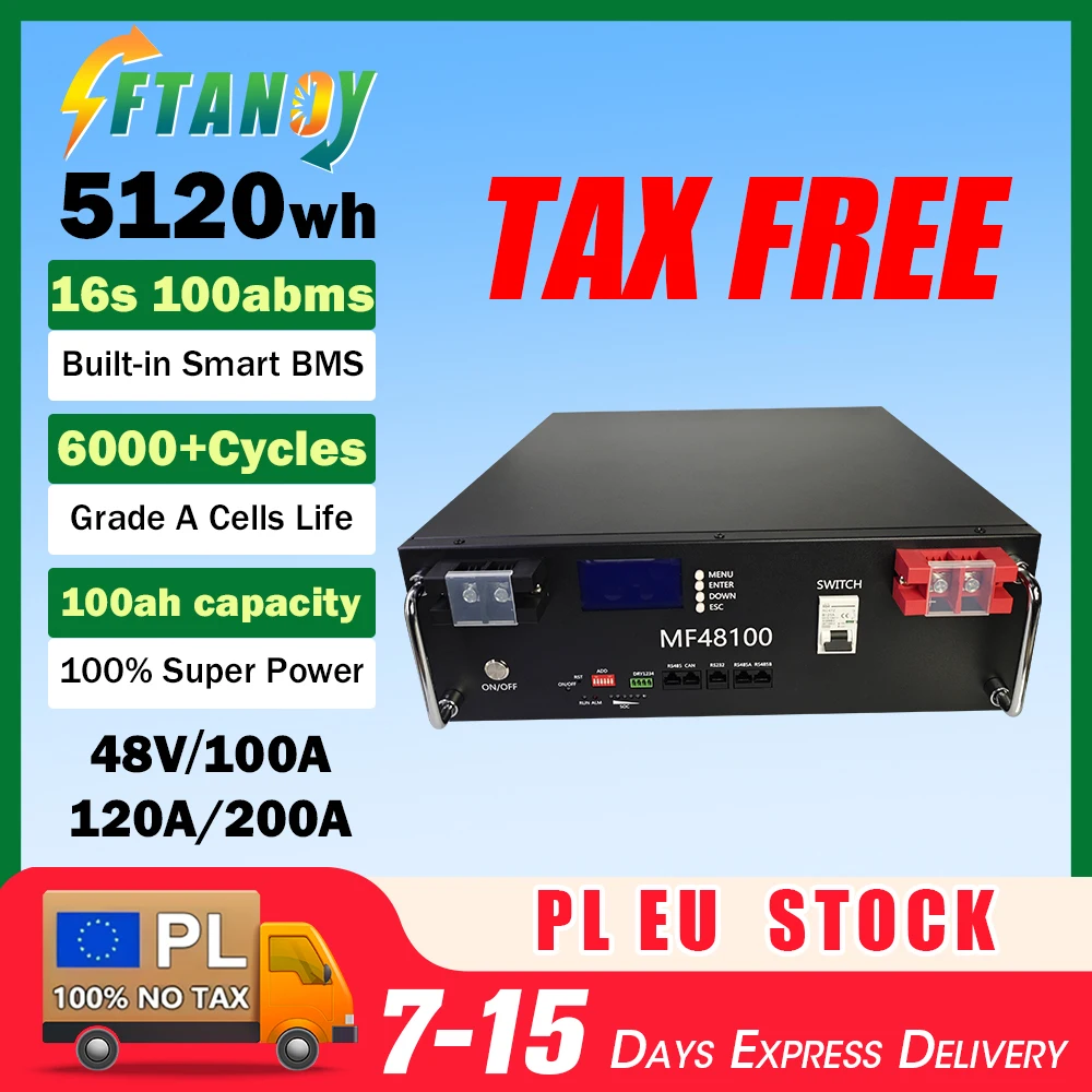 New LiFePO4 48V 100Ah 120Ah 200Ah Lithium Iron Phosphate Battery Built-in BMS Cell Pack For Solar System Home Energy Storage Van
New LiFePO4 48V 100Ah 120Ah 200Ah Lithium Iron Phosphate Battery Built-in BMS Cell Pack For Solar System Home Energy Storage Van
