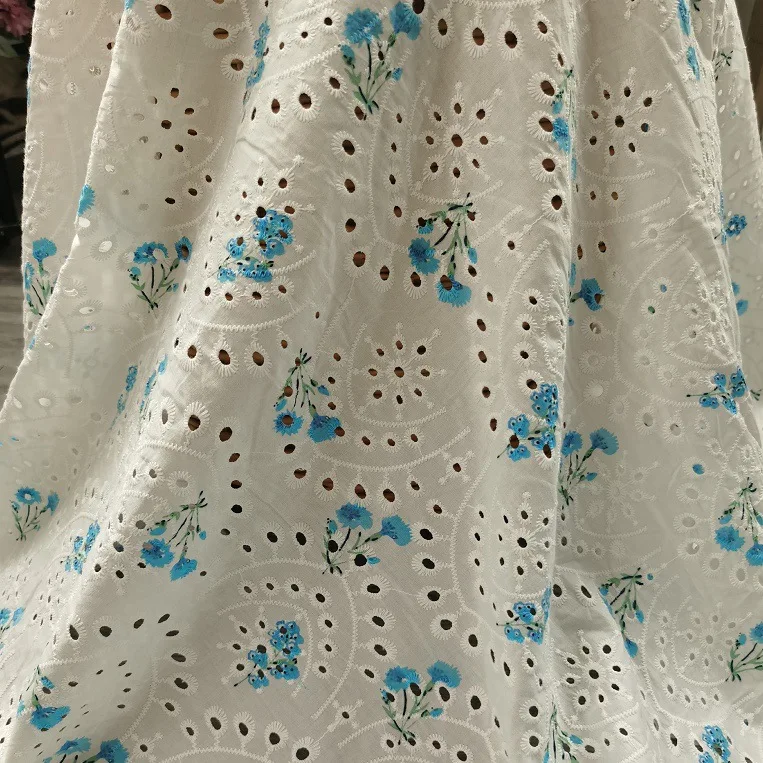 New blue printed hollow-out embroidered lace 100% cotton fabric, for women's clothing, dresses, sewing garments, DIY crafts
New blue printed hollow-out embroidered lace 100% cotton fabric, for women's clothing, dresses, sewing garments, DIY crafts