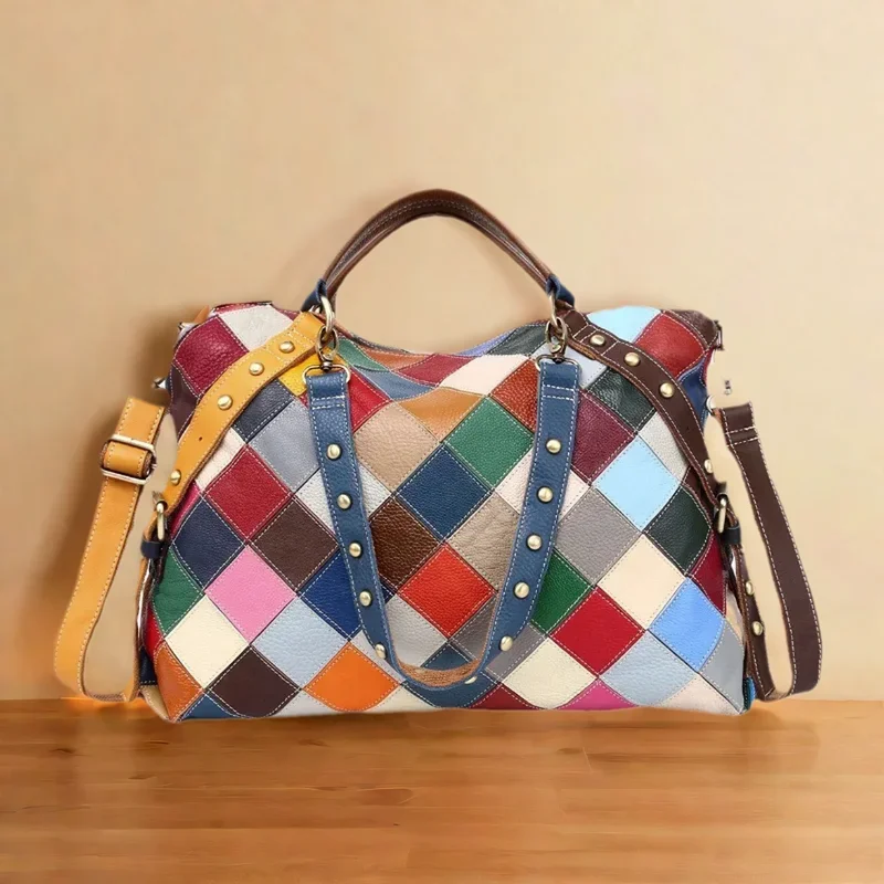 2025 New Vintage Genuine Leather Handbag for Women - Colorful Plaid Handmade Ethnic Style Spacious Tote Bag for Daily & Travel
2025 New Vintage Genuine Leather Handbag for Women - Colorful Plaid Handmade Ethnic Style Spacious Tote Bag for Daily & Travel