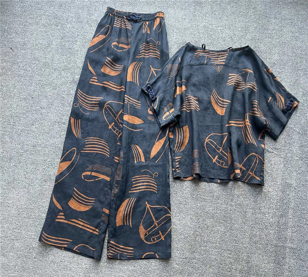 Women's Printed Suit Boat Neck Short Sleeve Top + Elastic Waist Straight Leg Wide Leg Pants 2-piece Set
Women's Printed Suit Boat Neck Short Sleeve Top + Elastic Waist Straight Leg Wide Leg Pants 2-piece Set