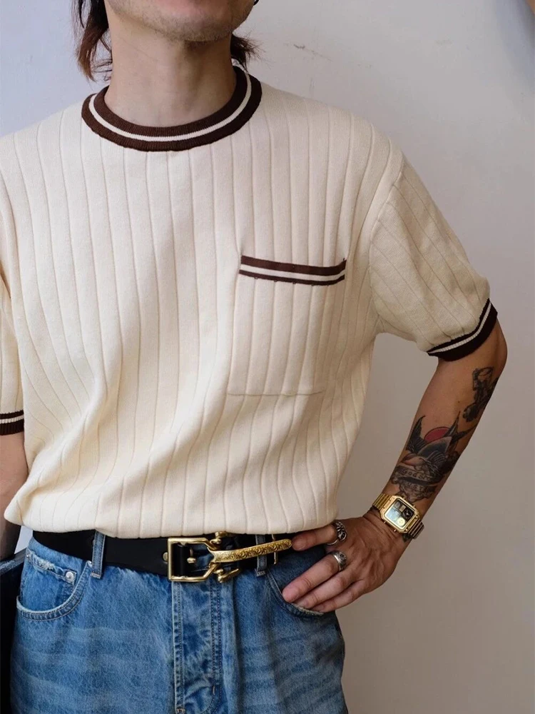 Fashion Pocket Patches Knitted Tops Men Summer Casual Slim Short Sleeve Knit T Shirts Streetwear Mens Vintage O Neck Pullovers
Fashion Pocket Patches Knitted Tops Men Summer Casual Slim Short Sleeve Knit T Shirts Streetwear Mens Vintage O Neck Pullovers