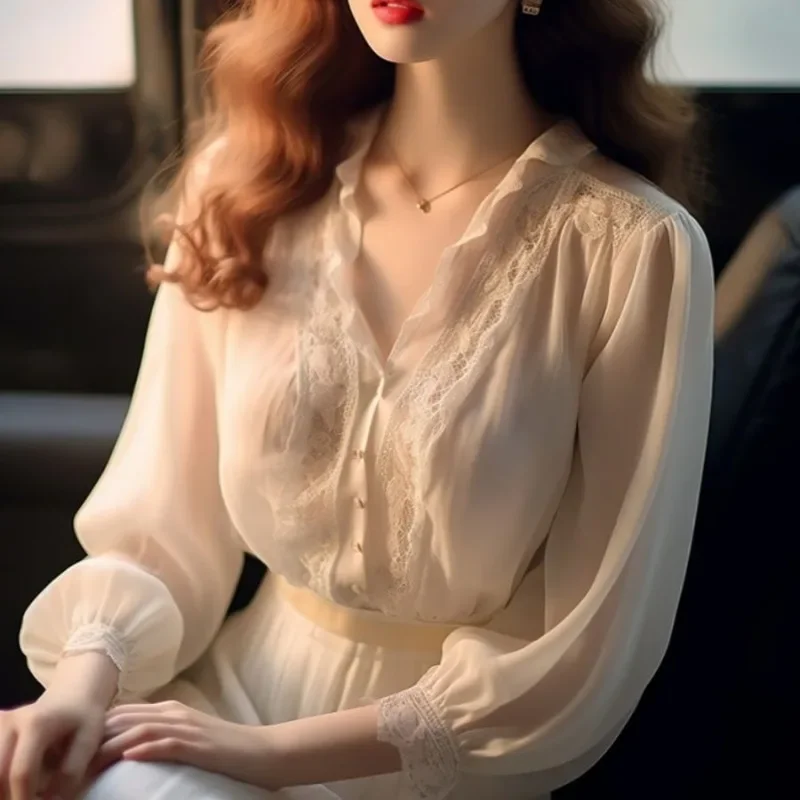 Spring Women's Lace Turn-down Collar Patchwork Solid Pullover Button Lantern Long Sleeve Chiffon T-shirt Elegant Tops JJ131
Spring Women's Lace Turn-down Collar Patchwork Solid Pullover Button Lantern Long Sleeve Chiffon T-shirt Elegant Tops JJ131